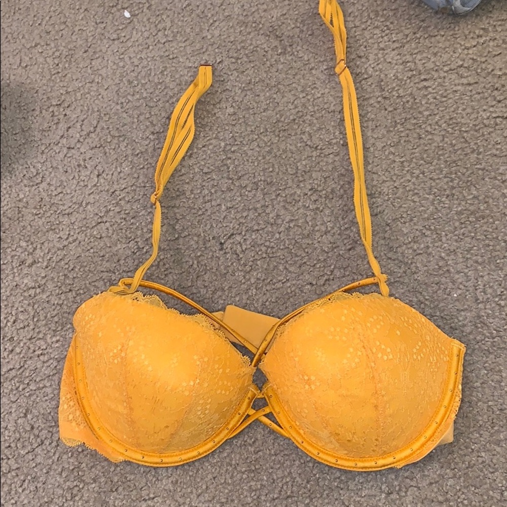 Yellow crisscross bra victorious secret Pink
